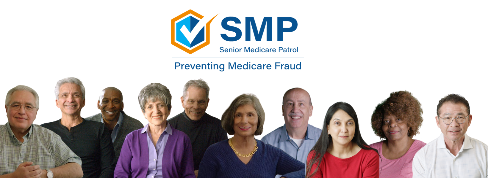 Group of people smiling with the SMP logo