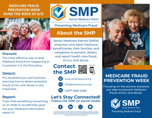 Promotional brochure for Medicare Fraud Prevention Week. 