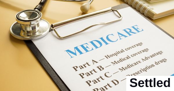A sheet of paper shows the word Medicare.